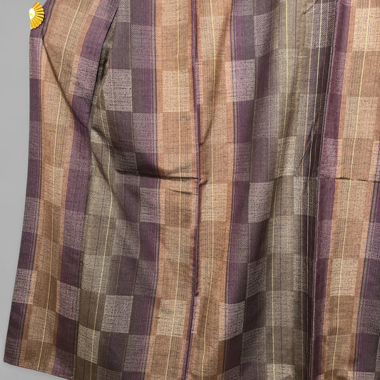 K106190-2 紬 格子縞文様 黄土色 茶 紫