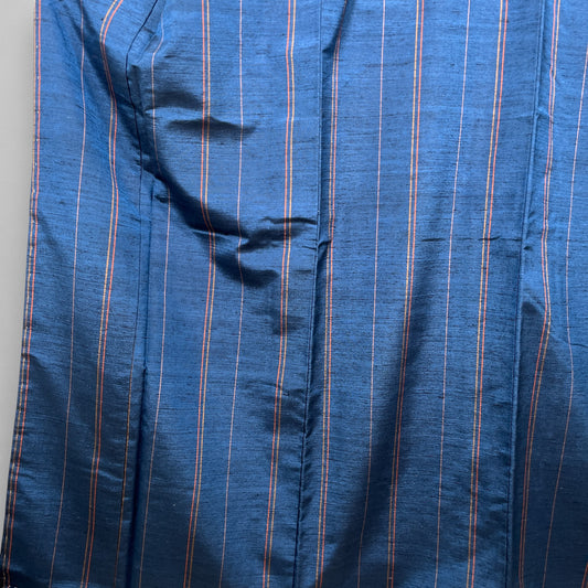 K101505 紬 縞文様 藍青