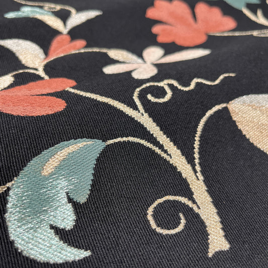 B107001-12 名古屋帯 黒地 草花文様