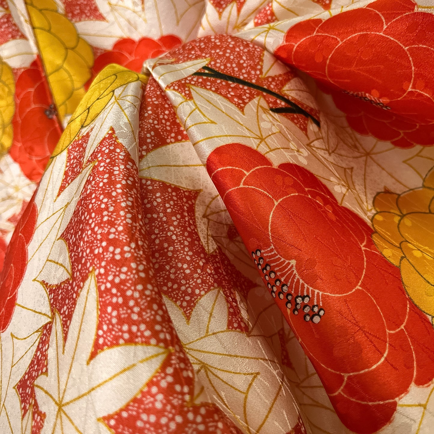 K153249 小紋 紅葉牡丹 花柄 赤系
