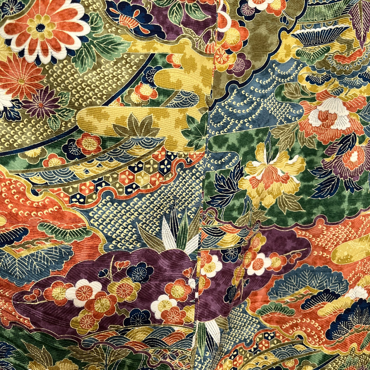 K112312-2　小紋　松竹梅　古典文様　深緑　山吹色