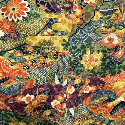 K112312-2　小紋　松竹梅　古典文様　深緑　山吹色