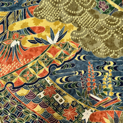 K112312-2　小紋　松竹梅　古典文様　深緑　山吹色
