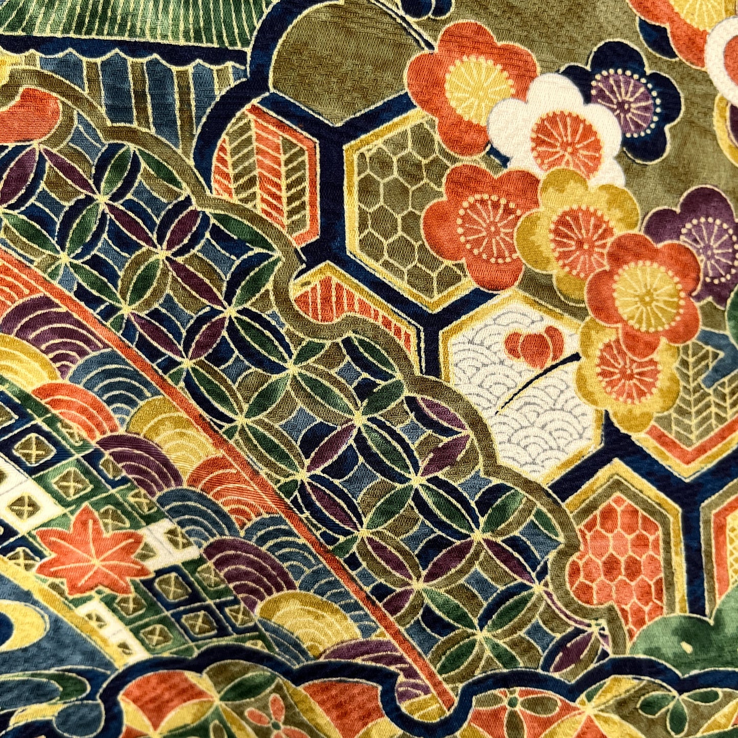 K112312-2　小紋　松竹梅　古典文様　深緑　山吹色