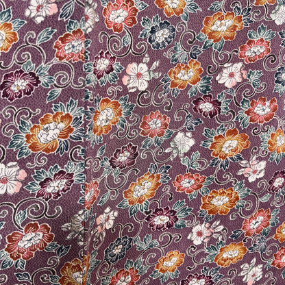 K112312-1　小紋　紫鼠　小花文様　唐草模様