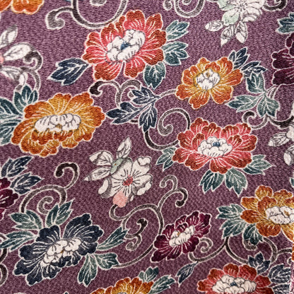 K112312-1　小紋　紫鼠　小花文様　唐草模様