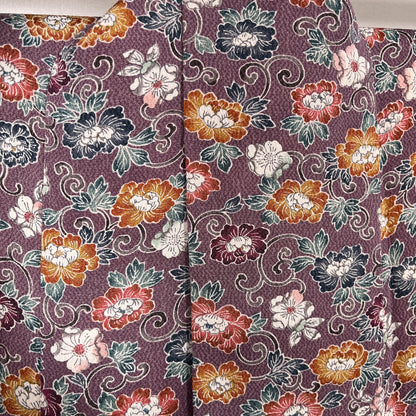 K112312-1　小紋　紫鼠　小花文様　唐草模様