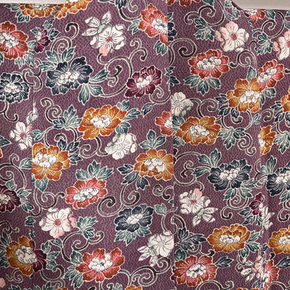 K112312-1　小紋　紫鼠　小花文様　唐草模様