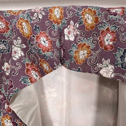 K112312-1　小紋　紫鼠　小花文様　唐草模様