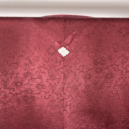 K111357-2　付下げ　唐草花文様　刺繍　金糸　えんじ