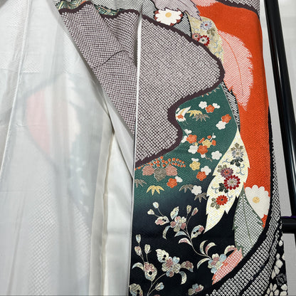 K110756　振袖　絞り　吉祥花文様　黒