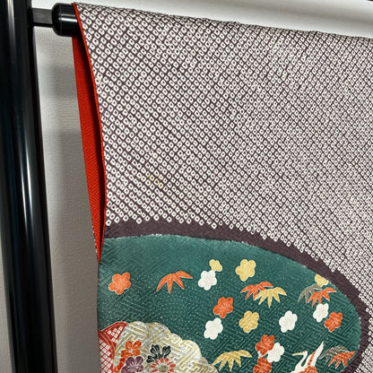 K110756　振袖　絞り　吉祥花文様　黒