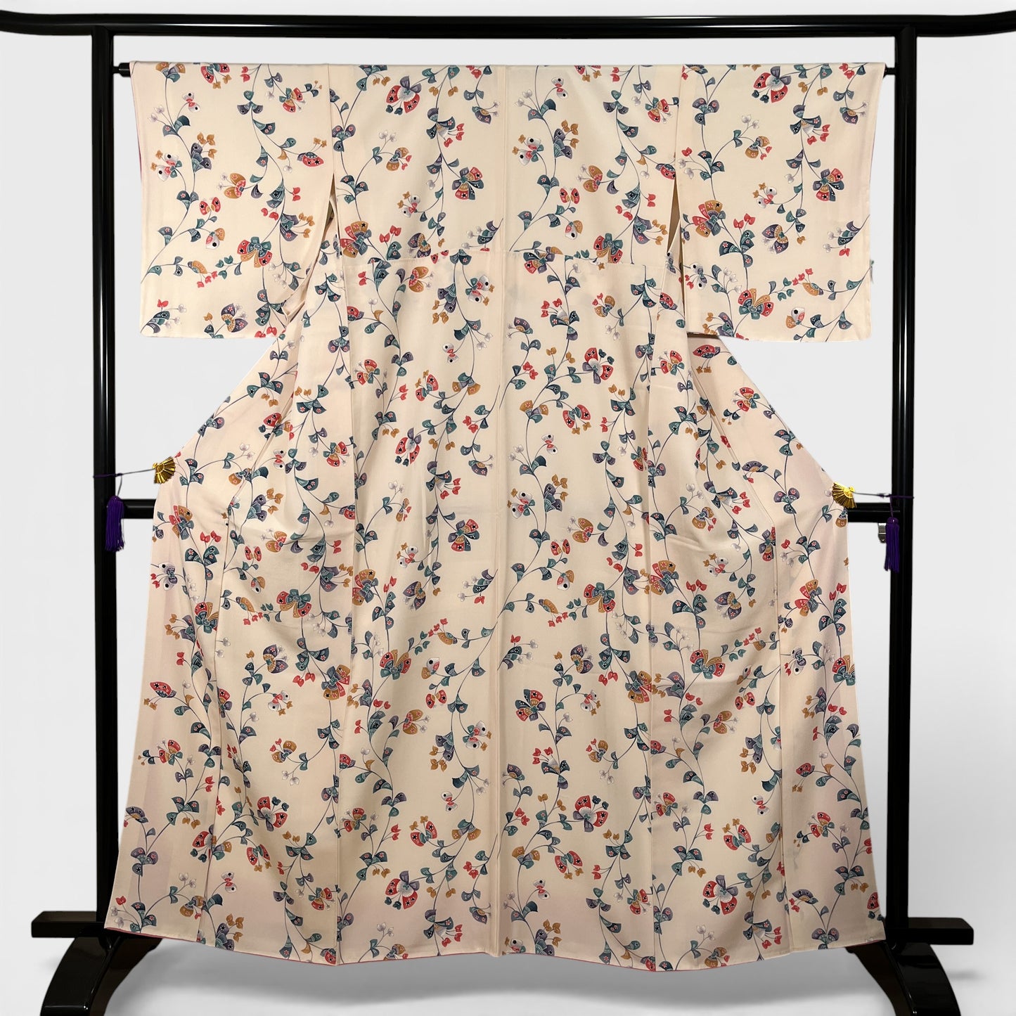 K96931　小紋　草花文様　アイボリー