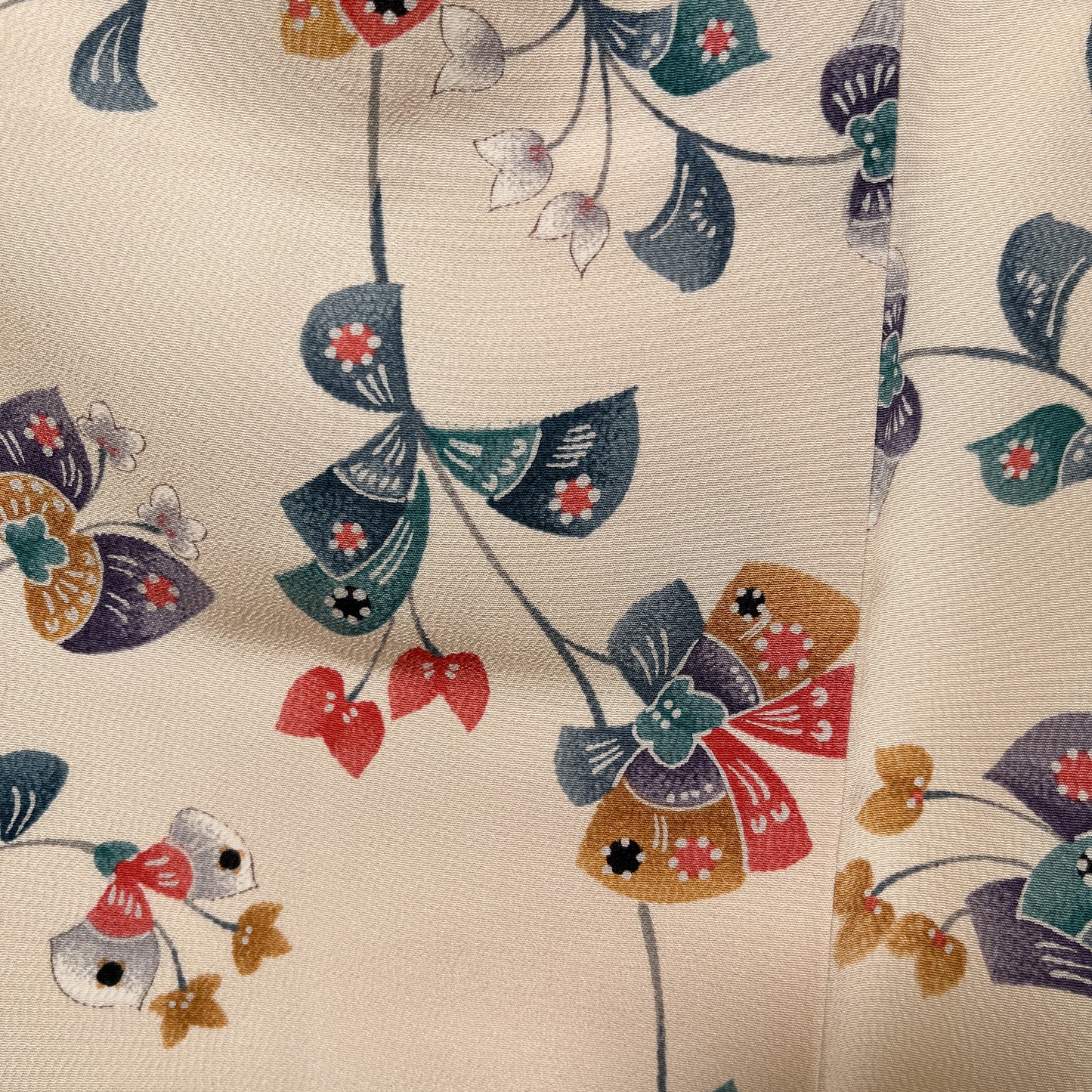 K96931　小紋　草花文様　アイボリー