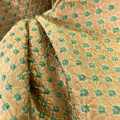 SK100954-3　小紋　総絞り　金茶地に緑
