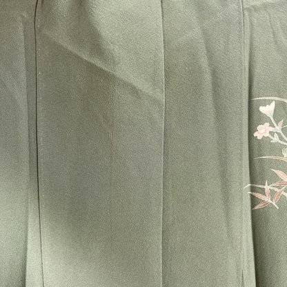 K55597-3　付下げ　童子　草花文様　灰緑色