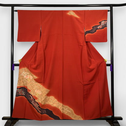 S2K101673-2　付下げ　裂取り文様　朱赤