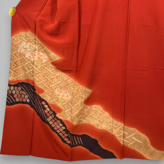 S2K101673-2　付下げ　裂取り文様　朱赤