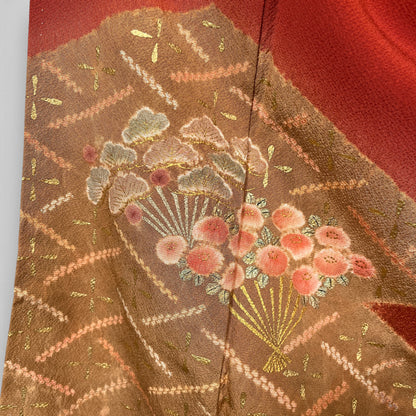 S2K101673-2　付下げ　裂取り文様　朱赤