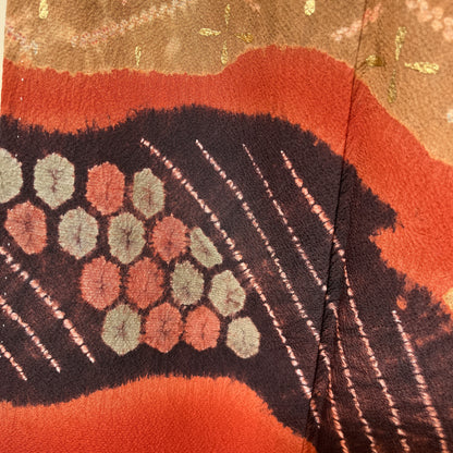 S2K101673-2　付下げ　裂取り文様　朱赤