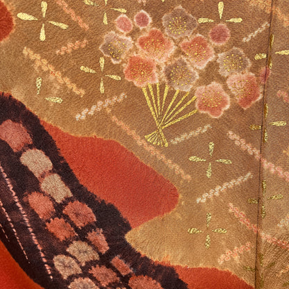 S2K101673-2　付下げ　裂取り文様　朱赤