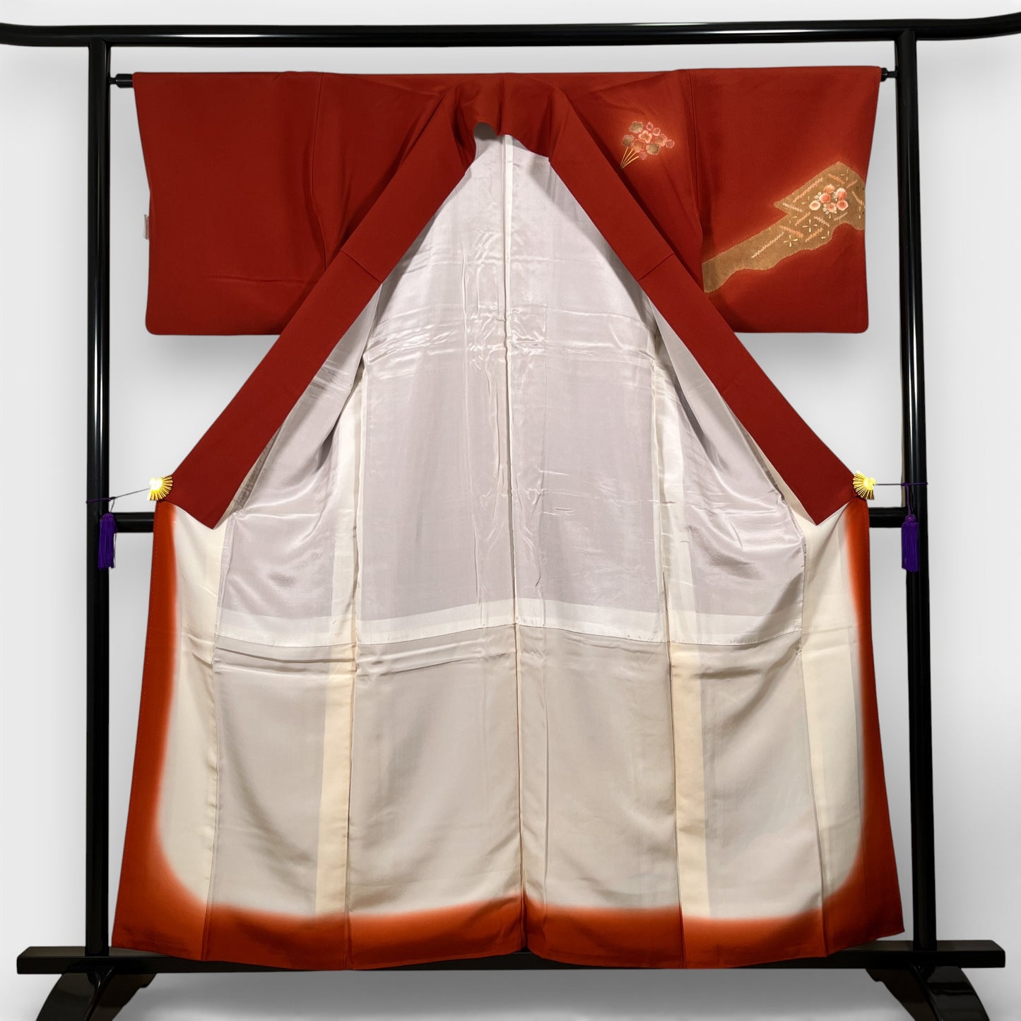 S2K101673-2　付下げ　裂取り文様　朱赤