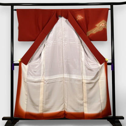 S2K101673-2　付下げ　裂取り文様　朱赤