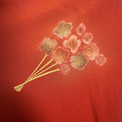 S2K101673-2　付下げ　裂取り文様　朱赤