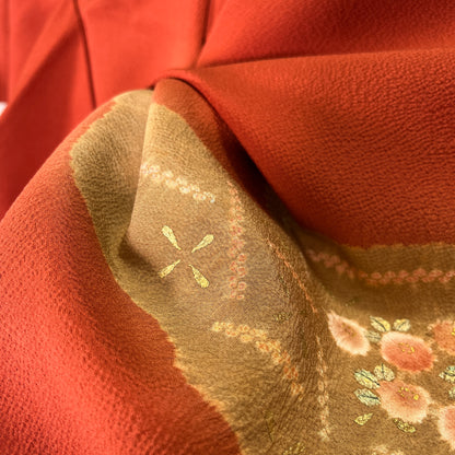 S2K101673-2　付下げ　裂取り文様　朱赤