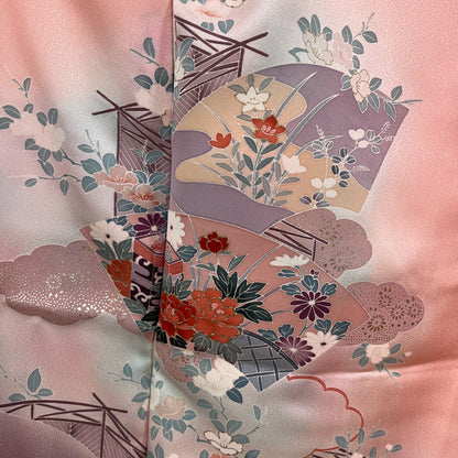K50875-1　付下げ　扇文様　花文様　古典柄　桃色