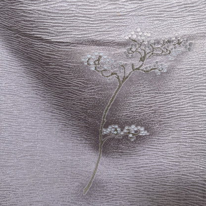 K121463-5　付下げ　小花文様　草花刺繍　淡鼠色
