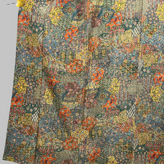 K107000-16　小紋　裂取り吉祥文様　青緑