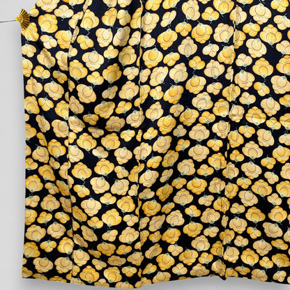 K122012-1　小紋　紺地　黄花文様