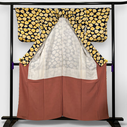 K122012-1　小紋　紺地　黄花文様