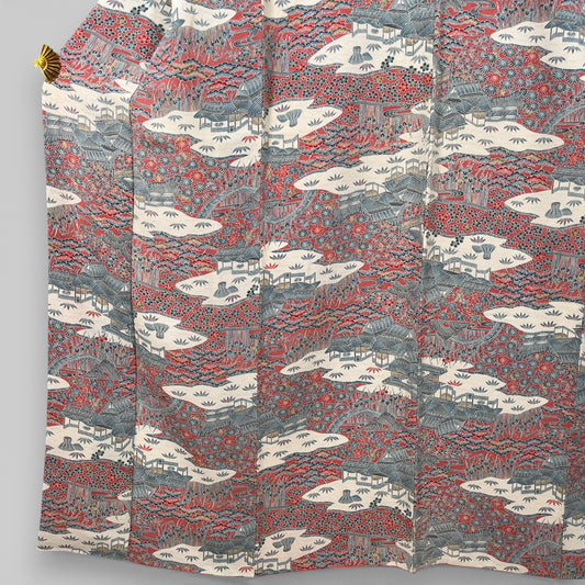 K107000-14　小紋　風景・草花文様　ピンク　水色