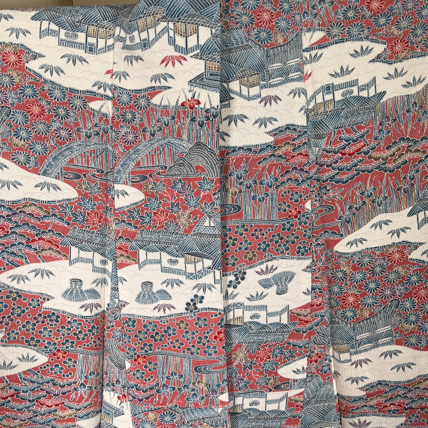 K107000-14　小紋　風景・草花文様　ピンク　水色