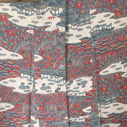 K107000-14　小紋　風景・草花文様　ピンク　水色