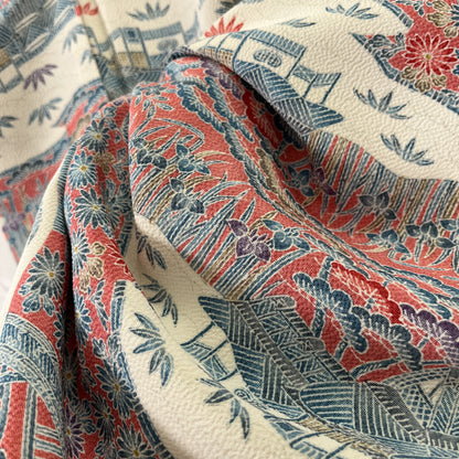 K107000-14　小紋　風景・草花文様　ピンク　水色