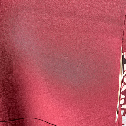 K77223　付下げ　抽象風景文様　一つ紋　エンジ