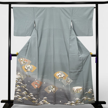 K96888　色留袖　扇流し文様　水色