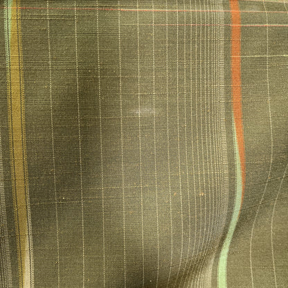 K107000-6　紬　縞文様　オリーブグリーン