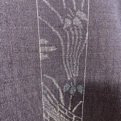 ati-K38　紬　縞文様　草花文様　濃紺