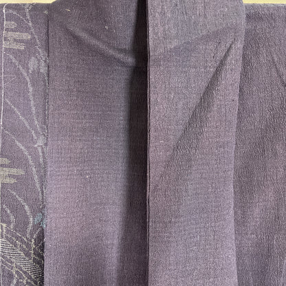ati-K38　紬　縞文様　草花文様　濃紺