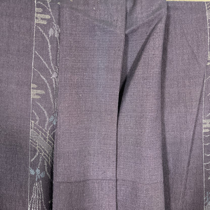 ati-K38　紬　縞文様　草花文様　濃紺