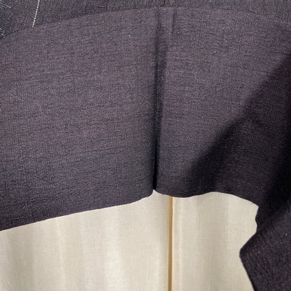 ati-K38　紬　縞文様　草花文様　濃紺