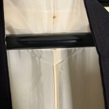 ati-K38　紬　縞文様　草花文様　濃紺