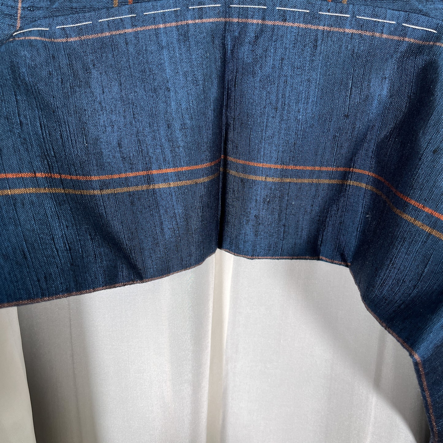 K101505　紬　縞文様　藍青