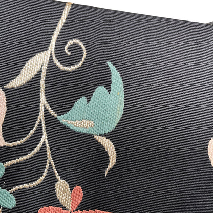 B107001-12　名古屋帯　黒地　草花文様