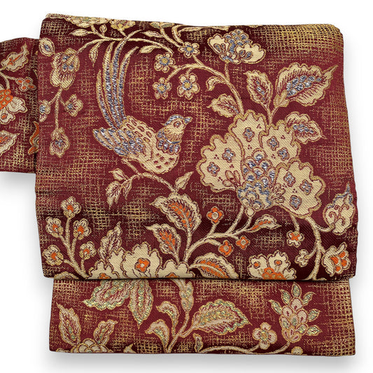 B29201　名古屋帯　花唐草　鳥文様　葡萄茶色