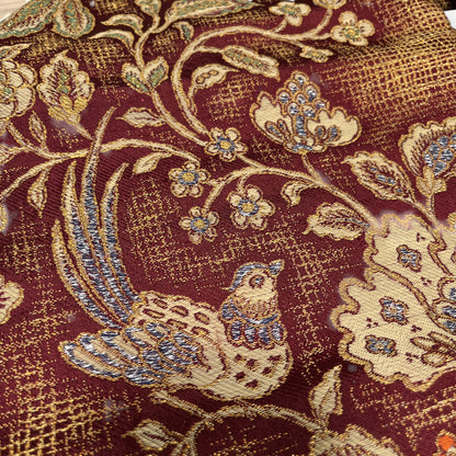 B29201　名古屋帯　花唐草　鳥文様　葡萄茶色